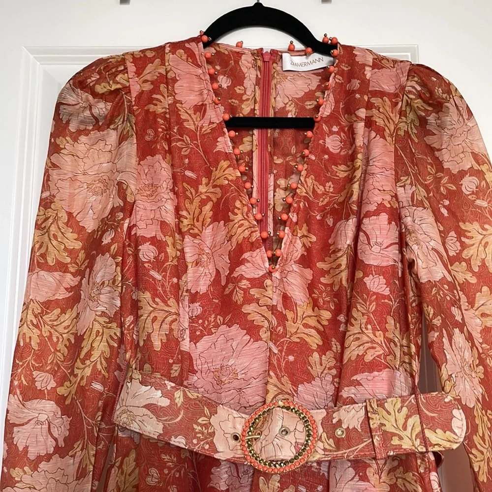 Kaleidoscope belted embellished floral-print linen and silk-blend mini dress - Picture 2 of 10